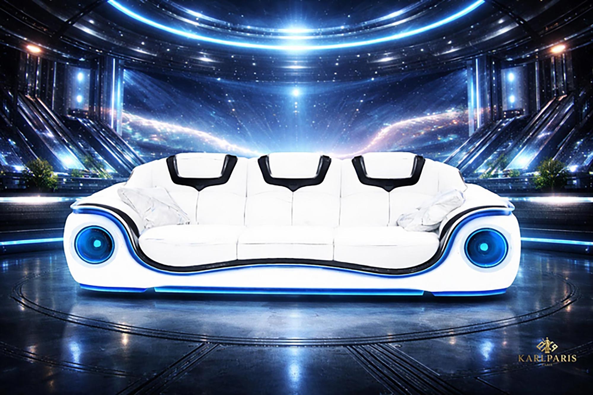 Futuristic White Neon Blue Sofa 1 Second Life