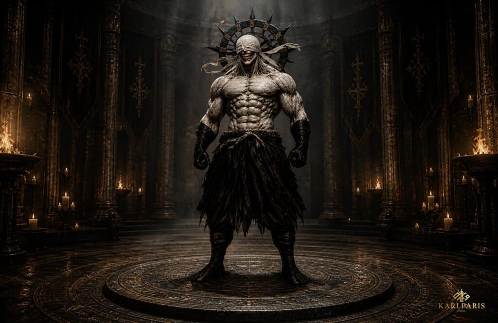Blindfolded Demon Warrior Dark Ritual Guardian Sculpture Second Life