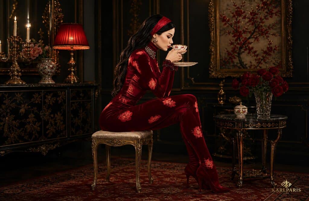 Elegant Woman Red Fashion Tea Sculpture Second Life
