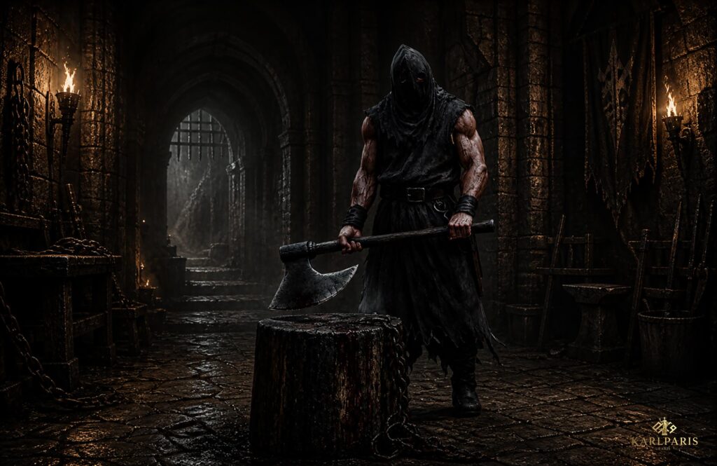 Executioner Figure Dark Hooded Axe Wielder Sculpture Second Life