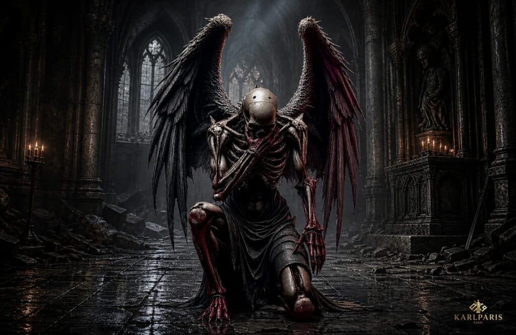 Fallen Angel Skeleton Dark Gothic Winged Sculpture Second Life