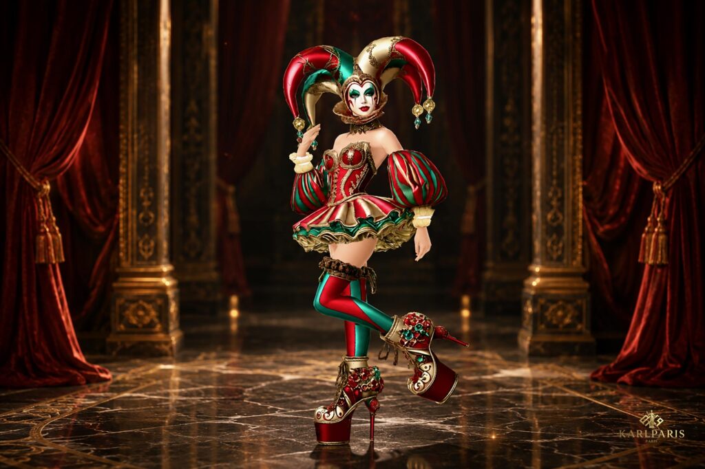 Harlequin Jester Doll Fantasy Carnival Queen Figurine Decor Second Life