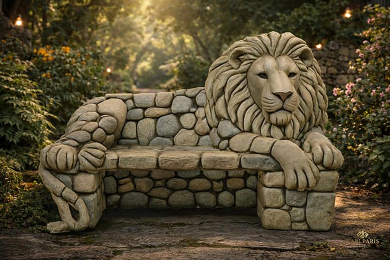 Lion Stone Sculpted Bench Second Life