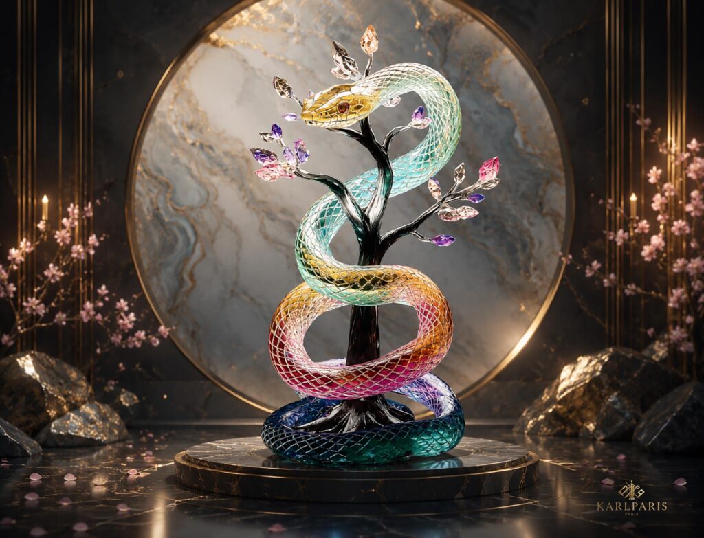Rainbow Crystal Serpent On Mystic Tree Fantasy Snake And Gemstone Sculpture Artwork Second Life