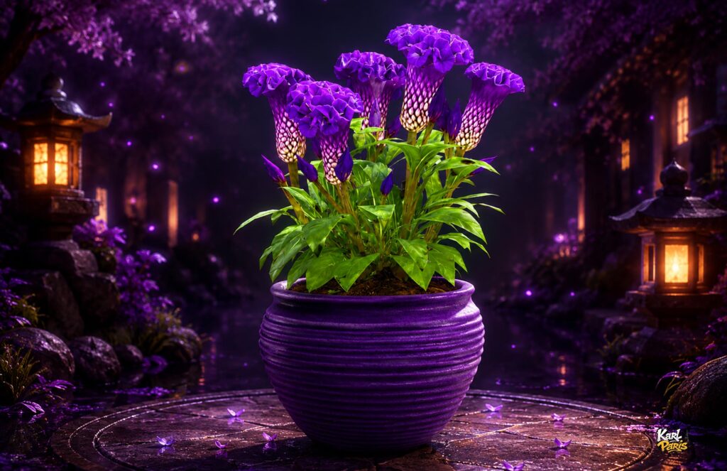 Royal Amethyst Bloom Exotic Purple Floral Planter Second Life