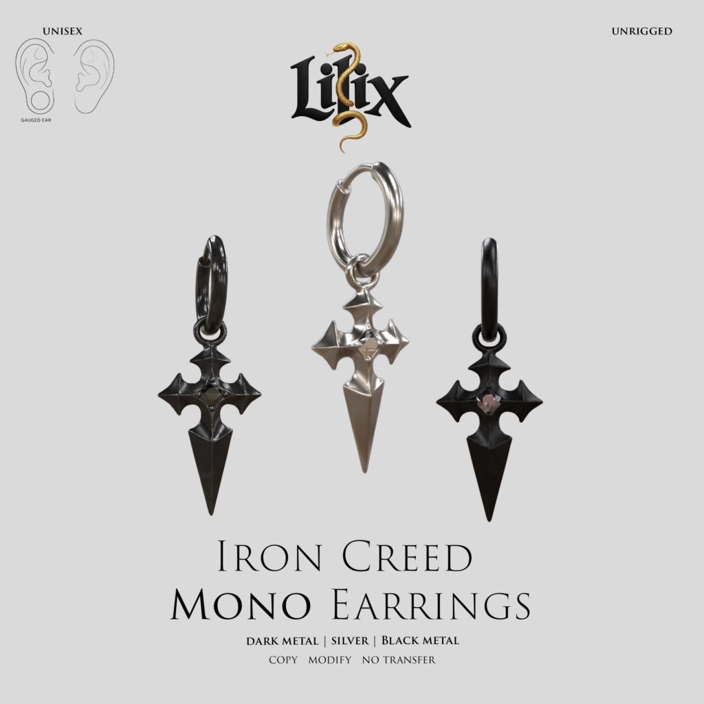 Lilix Iron Creed Mono Earrings Second Life