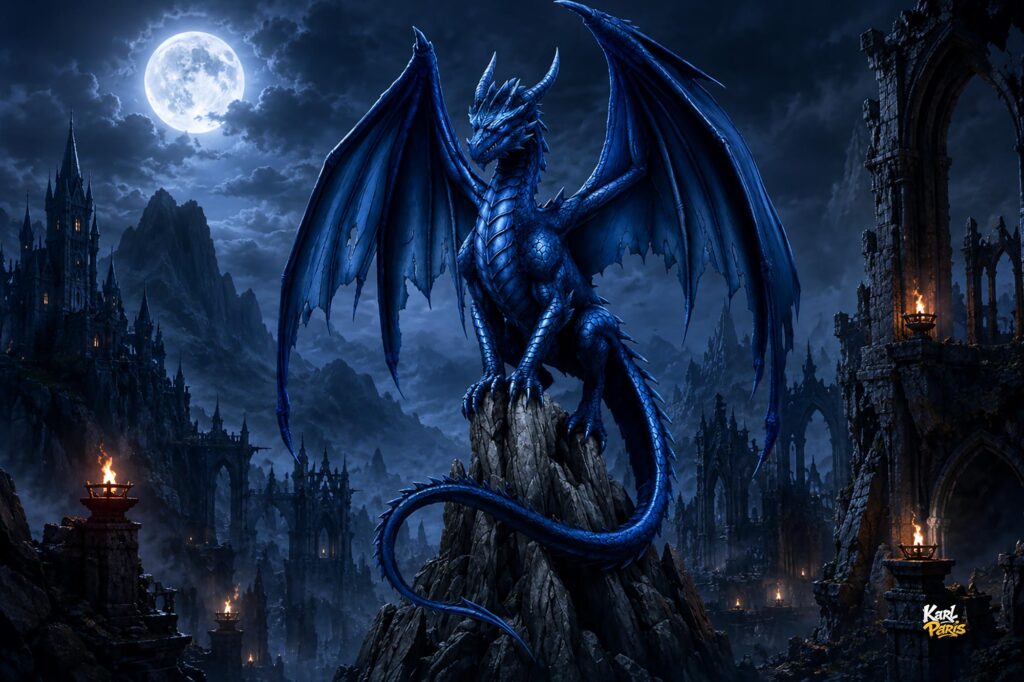 Azure Guardian Majestic Blue Dragon Statue Second Life