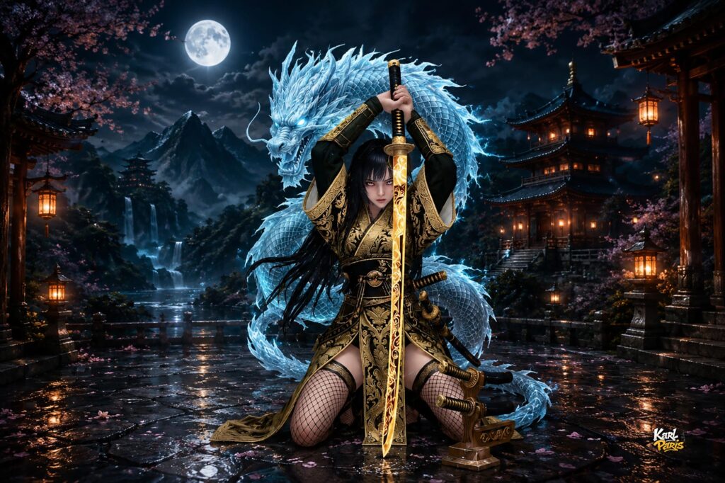 Celestial Dragon Mystic Samurai Warrior Statue Second Life