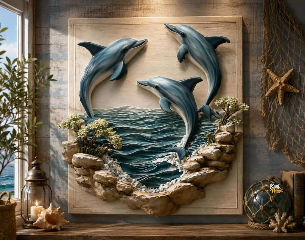 Dolphin Harmony Wall Art Coastal Ocean Decorative Panel Second Life