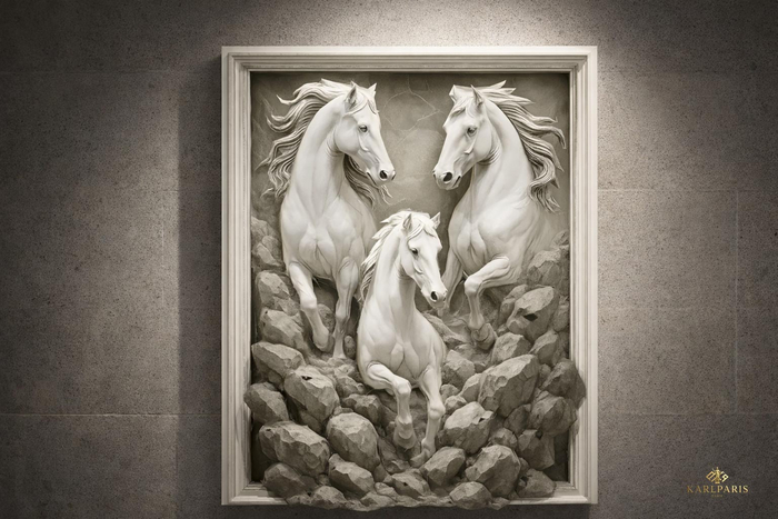 Elegant White Horses Wall Sculpture Art Second Life