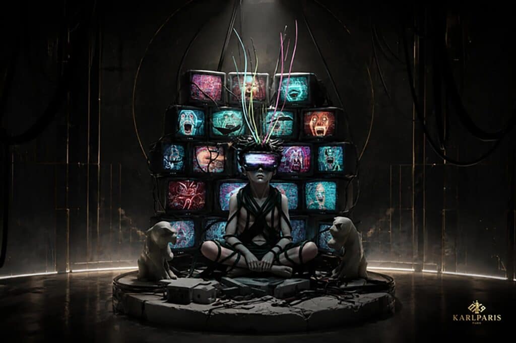 Neon Nightmare Broadcast Cyber Horror Surveillance Sculpture Second Life